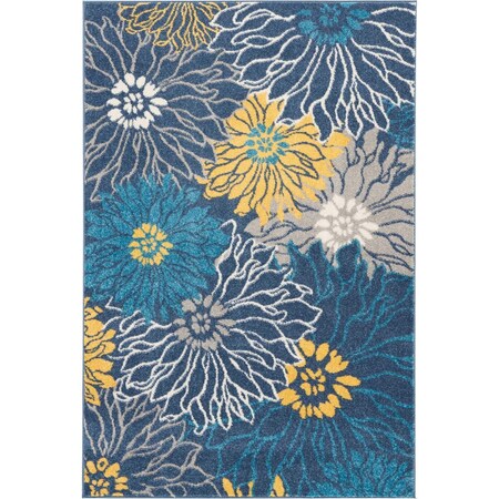 Homeroots 4 x 6 ft. Blue Tropical Flower Area Rug 385401